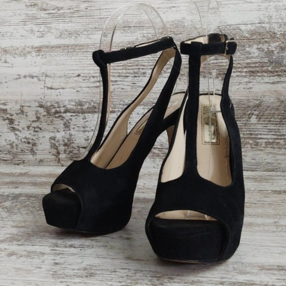 Suede Leather T-Strap Platform Heel